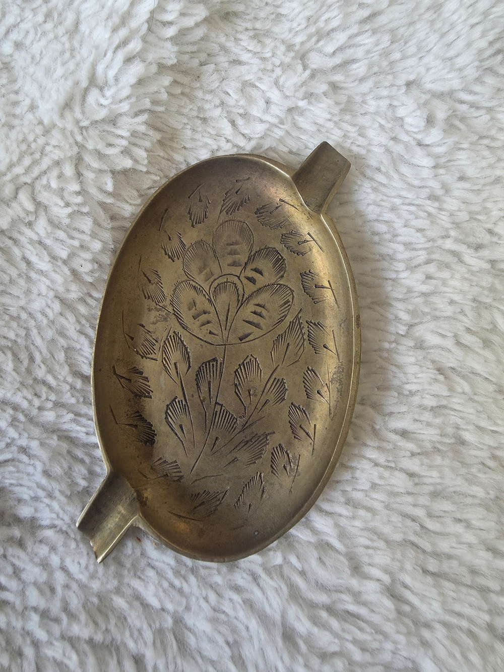 Vintage Made In India Brass Floral Etched Ashtray